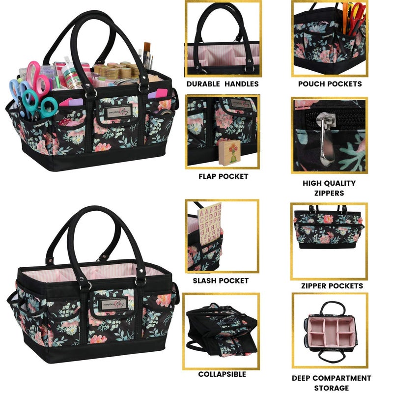 Everything Mary Deluxe Store & Tote Organizer â€“ Black & Floral Craft Bag with Handle â€“ Sewing, Scrapbooking & Art Supply Caddy â€“ Stylish Storage for DIY Projects - Image 5